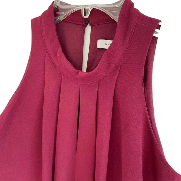 Dark Magenta Sleeveless Pleated Shift Dress - Picture 2 of 3